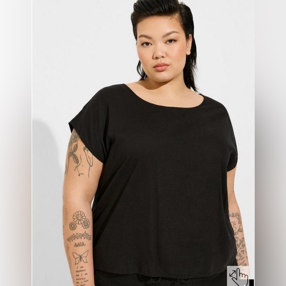 3/$30 🍂 Torrid Linen Cross Back Crop Top Black - Picture 1 of 9